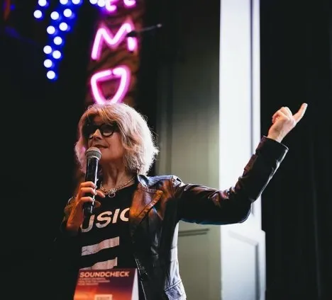Catherine Harrison speaking at a Soundcheck music industry event